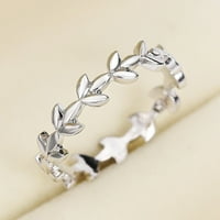 Duhgbne srebrna listovi oblik prstenastog geometrijskog prstena sa lišćem krugajući vjenčani prstenovi