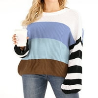 HANERDUN Ženski pulover Duksera Ženska posada Boja boja blok pletiva plava m