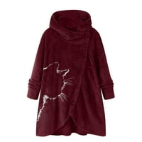 Ikevan Ženski tiskani gumb Plišani vrhovi kapuljač kapuljača sa kapuljačom od vunene kaput zimska jakna