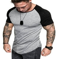 Wybzd MENS Patchwork kratki rukav teretana majica Majica Bodybuilding Fitness Workout Slim Fit vrhovi tamno siva crna 2xl