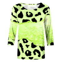 Ženski leopard u boji blok rukava Crewneck Ljetna bluza Mekane udobne košulje Predodređene tunike Tes Teshirts Green XL