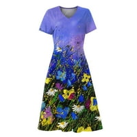 Xyxaqa Ženska odjeća Moda, Ženska ljetna haljina V izrez kratki rukav cvjetni sandress Loose Swing Flowy
