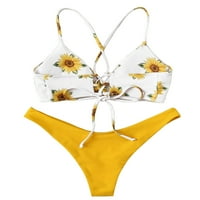 Hirigin Women Split kupaći kupaći kostim suncokret za ispis bikini + gaćice od pune boje