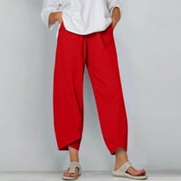 Loyisvidion Women Plus Veličina Ženske ležerne pantalone Labave solidne elastične struke duge hlače sa džepom crvene boje