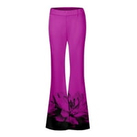 Široke pantalone za noge Žene Retro Print Elastic Visoko struk pantalone, vruće ružičaste 3xl