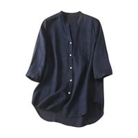 Fengqque Plus size za ženska dužina lakta labav fit bluza majica Majica kratkih rukava V-izrez duks