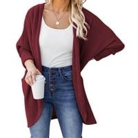 DTIDTPE CARDIGAN za žene, prednji otvor otvorena dugačka pletena mekani džemper Čvrsta boja dugih rukava