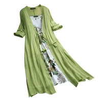 Ženske haljine srednje duljine cvjetni okrugli izrez sunčani haljina kratkih rukava zelena 4xl