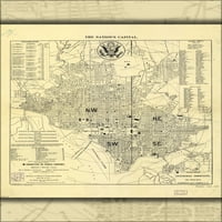 24 X36 Galerija poster, Mapa Nations Glavni grad Washington D.C. 1909