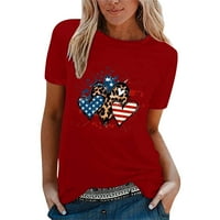 Gyujnb Dan Memorijal Patriotske majice za žene Ljubite srce Print Ženske kratke bluze za žene Okrugli