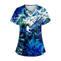 Žene ljetne vrhove Pulover kratki rukav V-izrez cvjetni chemise blue 2xl