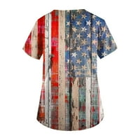 Piling za žene V izrez s kratkim rukavima bluza za blubu za neovisnost Dnevna majica Američki zastava