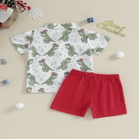 Qinghua Toddler Baby Božićna odjeća Dinosaur Dugme za ispis Kratko rukave majicu i kratke hlače Svečane