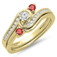 Zbirka Dazzlingock 14k Okrugli rubin i bijeli dijamant Bridal Twirl Swirl zaručnički prsten, žuti zlato, veličina 9