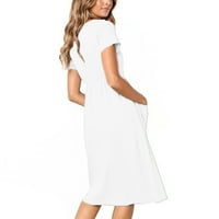 Ženske haljine Dužina gležnja A-line kratkih rukava Ležerne prilike V-izrezom, puna letnja haljina bijela
