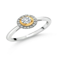 Gem Stone King tone sterling srebrni i 10k žuti zlatni bijeli laboratorij uzgajao dijamantni zaručnički prsten za žene