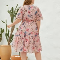 Ružičasta ženska moda plus veličina tiskana haljina za odmor cvjetna francuska elegantna haljina u srednjim