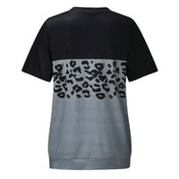 Odeerbi Leopard tisak za žene za žene Ljeto tunika Okrugli vrat T-majice Ležerne bluze s kratkim rukavima