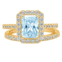 3.39ct okrugli rez plavi simulirani dijamant 14k Bijelo zlato ugraviranje Izjava o oblješnjenju vjenčanja