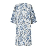 Haljine za žene Vintage Print Tunika struka Midi haljina Ležerska haljina od pola rukava Plava m