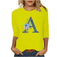 Žensko pismo cvjetno pulover Printher Shirts Majice Majice Mekani dimljiva majica okrugla bluza za vrat Classic Basic Flowy Tops Yellow XXL
