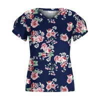 Dianli Baggy Fit Women Petal kratki rukav V izrez cvjetni tisak Tors Tunic Bluza Ljeto Pulover Modna