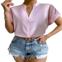 Paille dame vrhovi majica kratkih rukava V izrez bluza casual ured Tunic majica ružičasta l