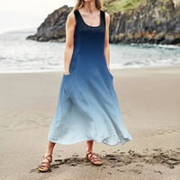 Skpblutn Ležerna haljina za žene Ljeto casual haljina bez rukava s dugim maxi haljinom za plažu