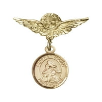 Zlatna beba značka sa šarmom Svetog Isaiah i Angel W Wings Badge Pin