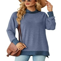Ženska majica kontrast boja majica dugih rukava za dugih rukava za žene labave tuničke bluze radne pulover