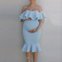 Ženska haljina za materinstvo od ramena ruffle rukave Bodycon haljina za tuširanje za bebe za tuširanje