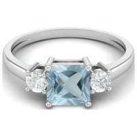 0. CTW Princess Cut Square Blue Topaz Sterling Silver TRIO Kamen Dainty Ženski zaručni prsten