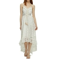 Ženske boho špagete kaiše V izrez Halter čipka bijela haljina za odmor za odmor ženska formalna haljina