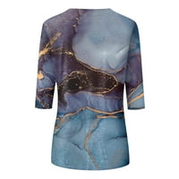 Hanas vrhovi ženska modna busina bluza, cvijeće i mermer pulover s rukavima, klasični okrugli vrat labav tunik top plavi # 1 xl