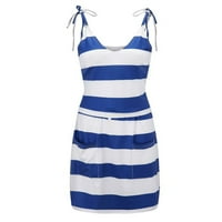 Žene Ljeto V-izrez Striped natkriveno košulje bez rukava Top suknja Dvostajena noćna haljina Retro haljina