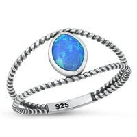 Vaša boja plave simulirani opal prsten sterling srebrni podijeljeni nosač CZ ženski veličine 7