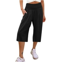 Xihbxyly posteljine za žene Ženske hlače Pamučne posteljine duge lounge hlače navlaka za vuče elastične struke hlače casual pantalone sa džepovima, crni, XL pomerni dan # 1