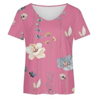 Majice za majicu Juebong za žene Ljeto plus veličine kratkih rukava Tunic Tops Slatka posada Cvjetna