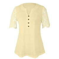Yubatuo ženska ljetna čipka šuplji kratki rukav V-izrez majica casual modne čvrste boje za žene žuti