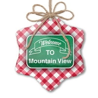 Božićni ukras zeleni potpis Dobrodošli u planinu Pogled na red Crveni plaid Neonblond