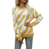 Cuoff ženski modni džemperi za žene plus veličine okrugli vrat prugasti pletene dukseve ravne rukave