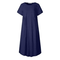 Ženska haljina odobriti modni čvrsti džep sa kratkim rukavima Retro dugačka haljina mornarica 14