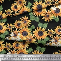 Soimoi Crni Japan Crepe Satin Tkaninski listovi i suncokret cvjetni print Šivajući dvorište tkanine širom