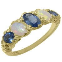 Britanska napravljena 18k žuti zlatni prsten sa prirodnim safirnim prstenom sa safirom i opalnom ženkom