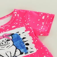 Calsunbaby Baby Girls Tops Hlače odijelo kratki rukav okrugli vrat crtani svinjski ispis majica Ležerni