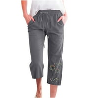 Žene Yoga Capri Vintage Print Hlače široke noge Comptring Comfy Loounge Pajama Capris za žene sa džepovima