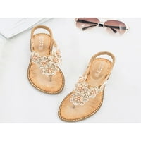 Tenmi Žene ravne sandale Ljeto Thong sandale Bohemijske cipele za plažu Slip na damama elastična benda