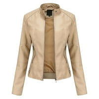 Deagia Womens jakna duksela sa džepom Nove dame tanka kožna stand-up collar patent zatvarača čvrsta