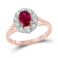 14k Rose Gold Oval Ruby Diamond Solitaire Prsten 1- CTTW