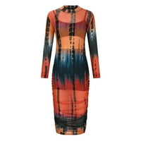 Odeerbi haljine za žene Midi haljine trendi mrežasti print casual dugih rukava + suknje set plave boje